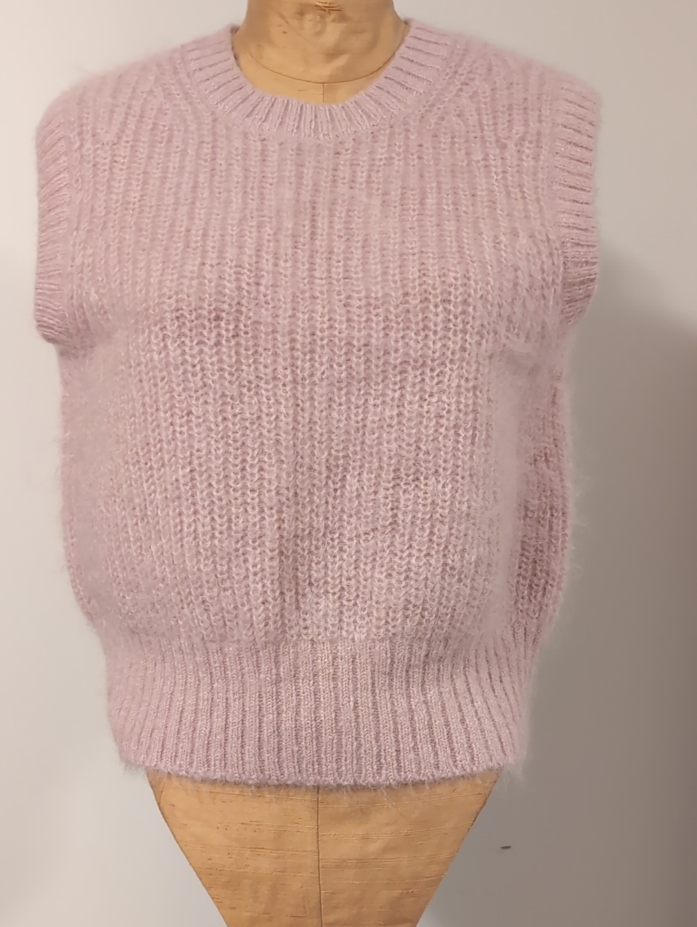 COS Pale Pink Fuzzy Knit Sleeveless Crewneck Sweater Vest